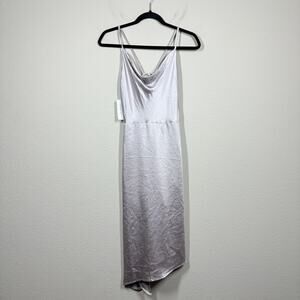 Birch Small Satin Draped Slinky Dress Purple Silver Cut Out Tie Back Sleeveless